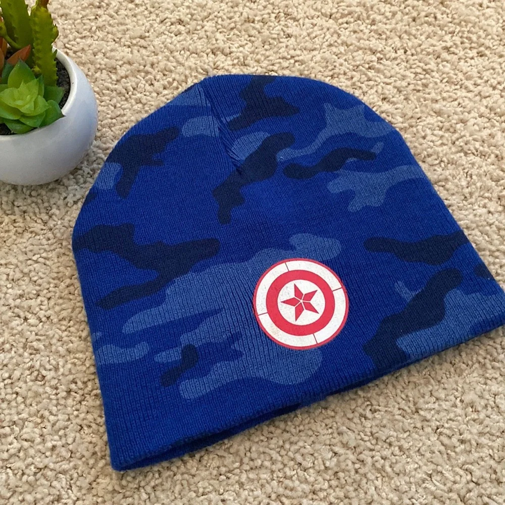 Captain America Marvels Youth Blue Camo Beanie - Like New